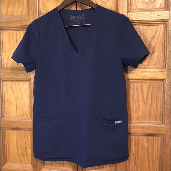 Figs Casma Three-Pocket Scrub Top Women's S Navy Blue Poly/Rayon/Spandex V-Neck - Picture 1 of 10